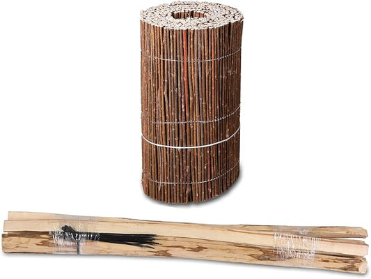 Beeteinfassung aus Weide 40 cm Höhe – Flexibler Rollzaun mit Steckpfosten und Kabelbindern