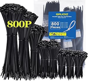 Kabelbinder Set Schwarz – 800 Stück in 5 Größen (100–300 mm), UV-Beständig & Reißfest